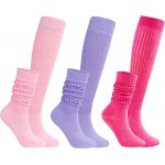 3 Pack Pink Light Purple Hot Pink Slouch Socks Women Heavy Long Scrunch Socks Cotton Knit Leg Warmer Neon Knee High Stacked Socks