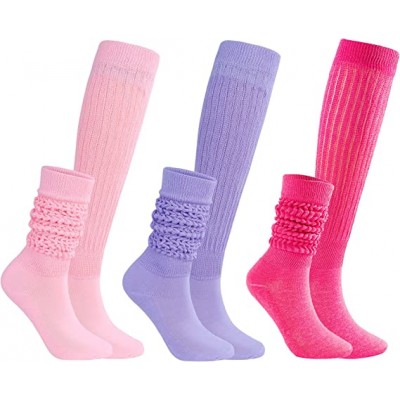 3 Pack Pink Light Purple Hot Pink Slouch Socks Women Heavy Long Scrunch Socks Cotton Knit Leg Warmer Neon Knee High Stacked Socks