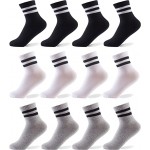 Black,white,grey Boys Socks 12 Packs Fit for 2-12 Years Old Boys and Girls Cotton Athletic Ankle Socks for Toddler Kids and Big Kids