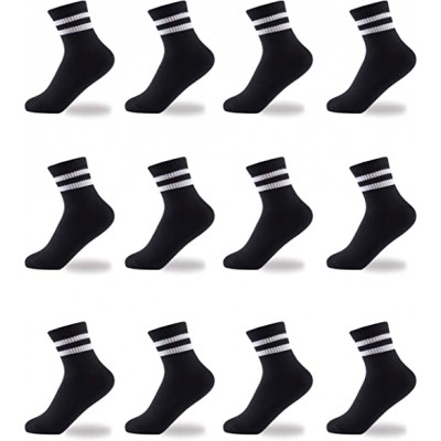 Black Boys Socks 12 Packs Fit for 2-12 Years Old Boys and Girls Cotton Athletic Ankle Socks for Toddler Kids and Big Kids