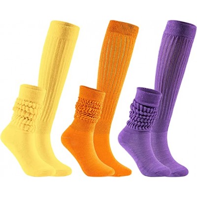 3 Pack Yellow Orange Purple Slouch Socks Women Heavy Long Scrunch Socks Cotton Knit Leg Warmer Neon Knee High Stacked Socks