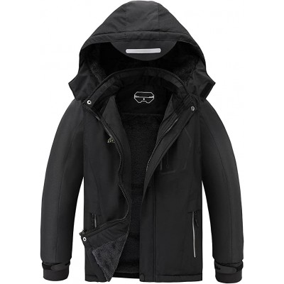 Black Boy's Waterproof Ski Jacket Warm Winter Snow Coat Fleece Snowboarding Jackets Thick Hooded Windproof Raincoat