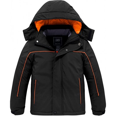 Black Boy's Waterproof Ski Jacket Fleece Winter Outdoor Snow Coat Hooded Raincoats