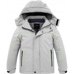 Light Grey Boy's Waterproof Ski Jacket Fleece Winter Outdoor Snow Coat Hooded Raincoats