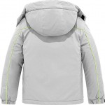 Light Grey Boy's Waterproof Ski Jacket Fleece Winter Outdoor Snow Coat Hooded Raincoats