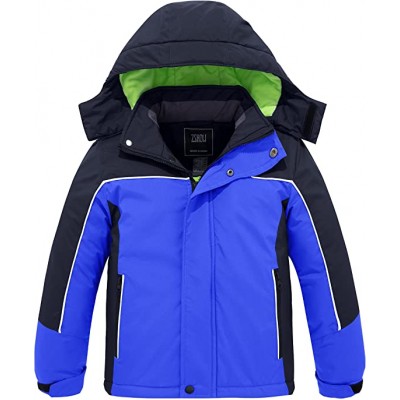 Blue Boy's Waterproof Ski Jacket Fleece Winter Outdoor Snow Coat Hooded Raincoats