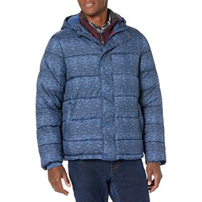 Blue Heather Men's Heavyweight Hooded Puffer Coat