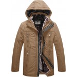 Khaki Men's Warm Thicken Hooded Parka Winter Heavy Sherpa Lined Padded Coat