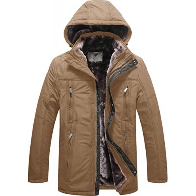 Khaki Men's Warm Thicken Hooded Parka Winter Heavy Sherpa Lined Padded Coat