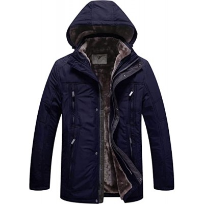 Navy Men's Warm Thicken Hooded Parka Winter Heavy Sherpa Lined Padded Coat