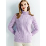 Light Purple Women's Turtleneck Fall Winter Long Sleeve Loose Pure Merino Wool Warm Soft Knitted Pullover Sweater