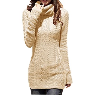 v28 Women Polo Neck Long Slim Fitted Dress Bodycon Turtleneck Cable Knit Sweater