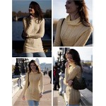 v28 Women Polo Neck Long Slim Fitted Dress Bodycon Turtleneck Cable Knit Sweater