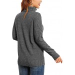 dark Grey Women's Turtleneck Cable Knit Long Sleeve Pullover Sweater