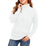 white Women's Turtleneck Cable Knit Long Sleeve Pullover Sweater