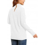 white Women's Turtleneck Cable Knit Long Sleeve Pullover Sweater