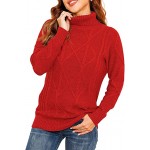 red Women's Turtleneck Cable Knit Long Sleeve Pullover Sweater