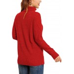 red Women's Turtleneck Cable Knit Long Sleeve Pullover Sweater