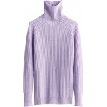 Light Purple Women's Turtleneck Fall Winter Long Sleeve Loose Pure Merino Wool Warm Soft Knitted Pullover Sweater