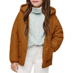 Orange Girls Button Down Quilted Coat Kids Hooded Puffer Jacket Windbreaker with Pockets