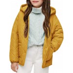 Yellow Girls Button Down Quilted Coat Kids Hooded Puffer Jacket Windbreaker with Pockets