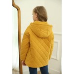 Yellow Girls Button Down Quilted Coat Kids Hooded Puffer Jacket Windbreaker with Pockets