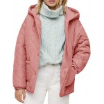 Deep Pink Girls Button Down Quilted Coat Kids Hooded Puffer Jacket Windbreaker with Pockets